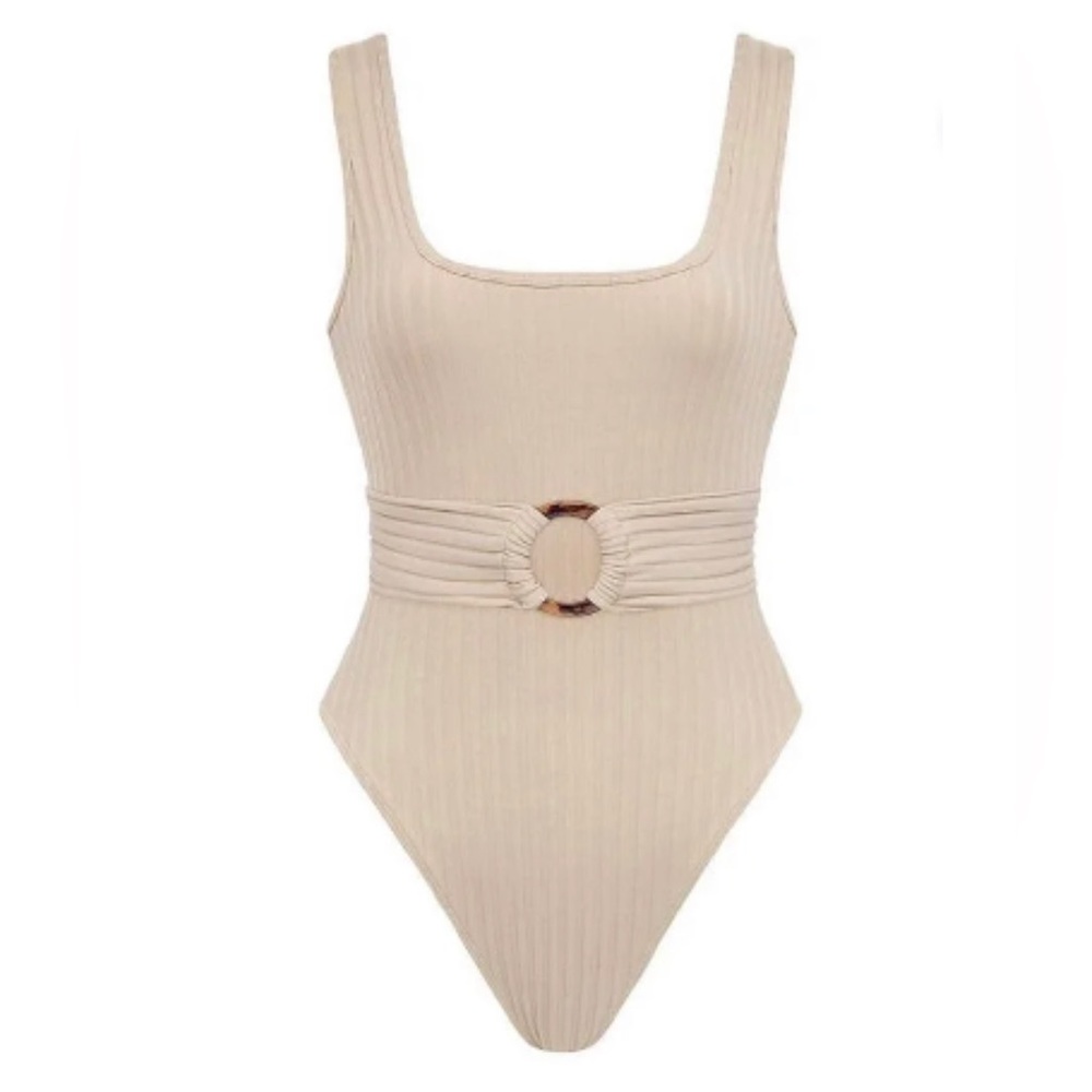 NWOT Montce Swim Beige Wide Rib Allie (Belted) One-Piece Size L